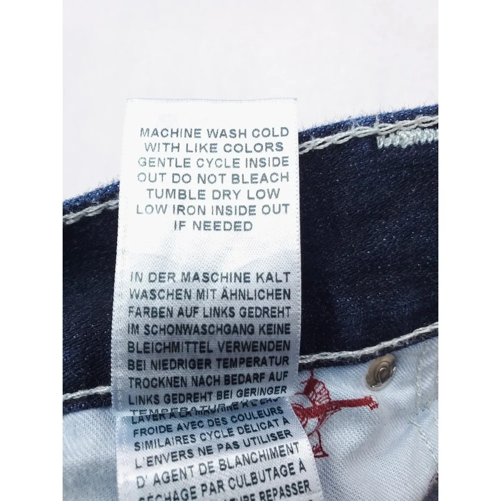 True Religion Jeans Mens 38x34 Blue Slim Straight Stretch Denim Dark Wash